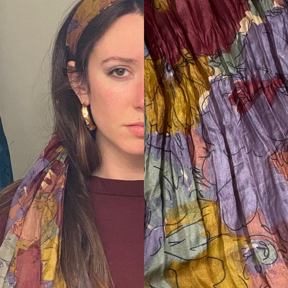 Vintage Floral Print Silk Chiffon Headscarf Neckscarf